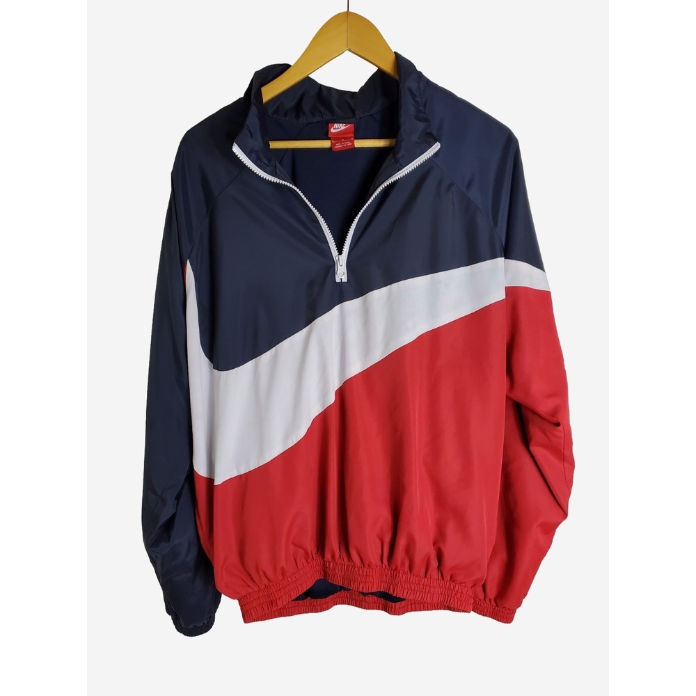 Kith x Nike Men's Medium Quarter Zip Jacket Big Swoosh Red Navy Blue White